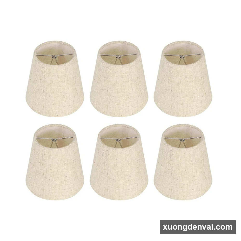 Bộ 6 chụp mini vải linen màu kem dáng nón cụt gắn kẹp thanh ngang cho đèn chùm nến