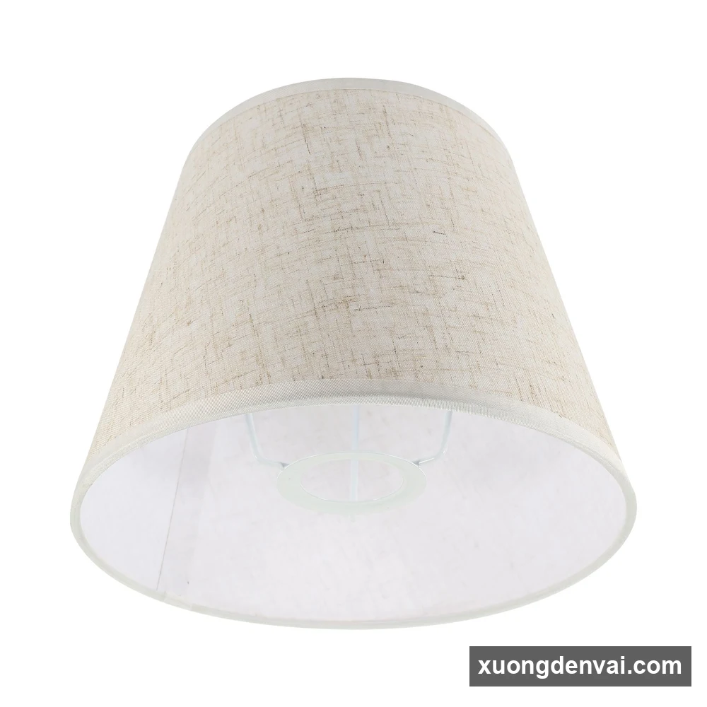 Chụp đèn vải nón cụt màu be tự nhiên, vải linen mộc thấy rõ đường dệt, vòng gắn bóng đèn bên trong