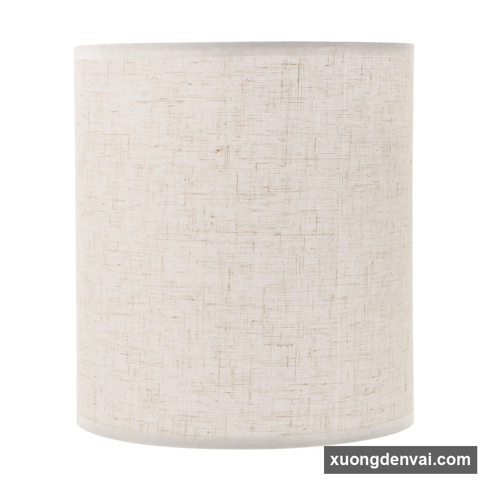 Chụp đèn vải dáng trụ cao hình ống đứng, vải linen mộc vân dệt thô rõ nét