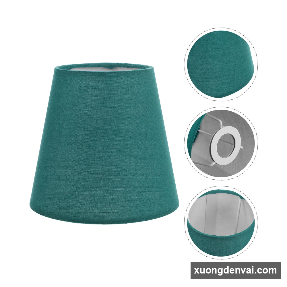 Chụp đèn vải nón cụt màu xanh cổ vịt, lòng trong xám bạc, vòng gắn đui, cận cảnh bề mặt vải