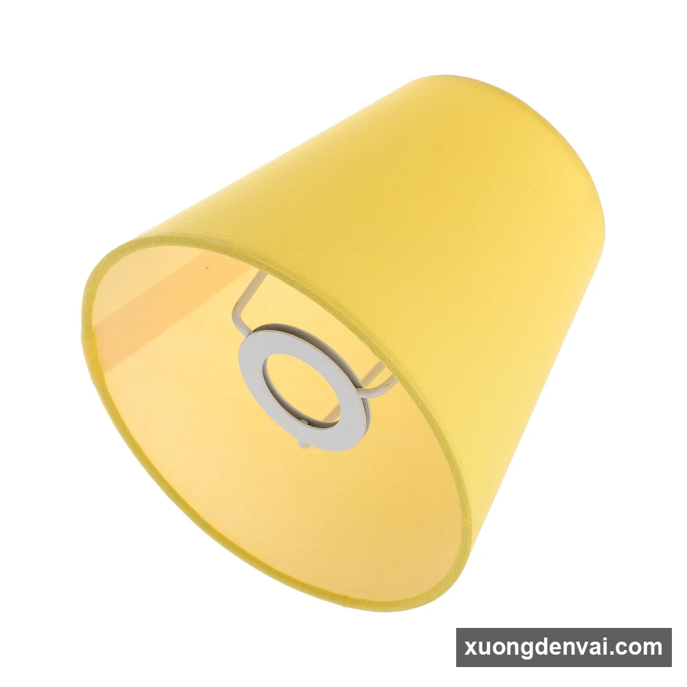 Đèn thả vải mini dáng nón cụt màu vàng chanh, vòng treo trắng, phong cách macaron